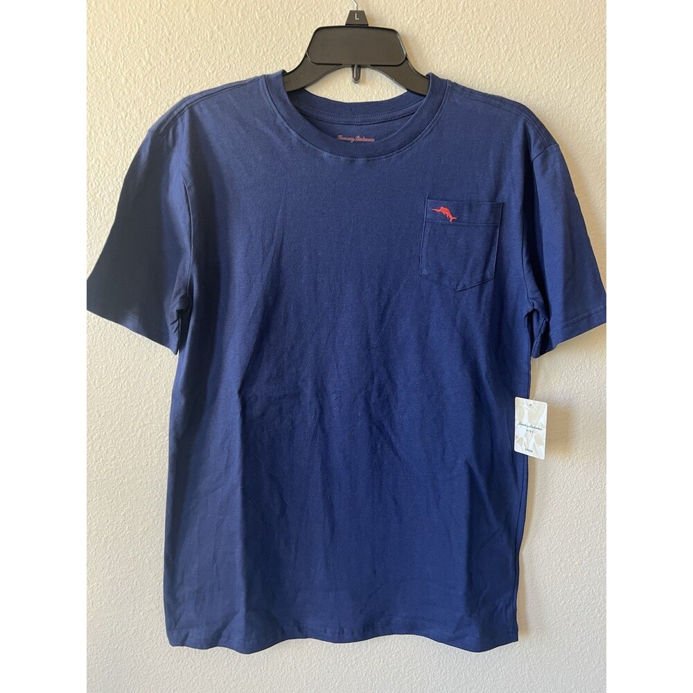 Tommy Bahama Boy's Short Sleeve Embroidered Pocket Shirt Navy Blue Sz XXL 16